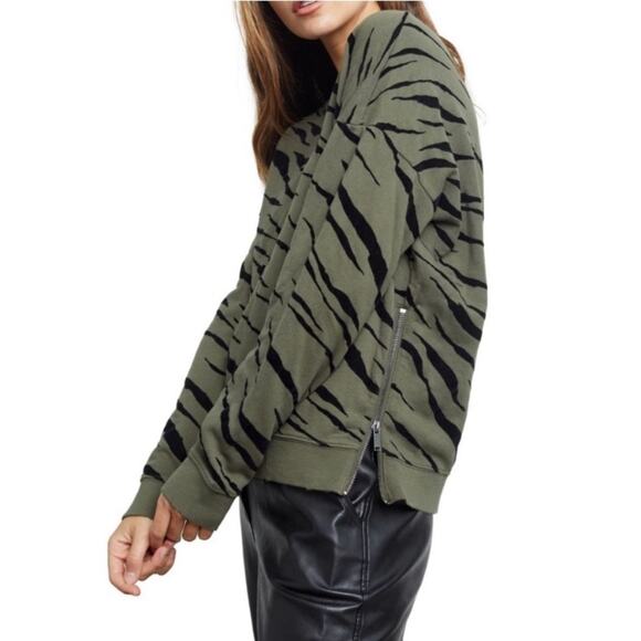 Rails | Marlo Olive Flocked Tiger Sweatshirt Top Side Zipper Green Black XXL - Picture 2 of 7